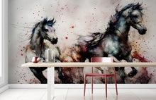 Cargar imagen en el visor de la galería, Horse Galloping Watercolor Painting. Cowboy Peel and Stick Wall Mural. #6500
