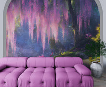 Carregar imagem no visualizador da galeria, Enchanted Forest with Pink Cherry Blossom Tree Wall Mural. #6504
