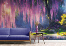 Load image into Gallery viewer, Enchanted Forest with Pink Cherry Blossom Tree Wall Mural. #6504
