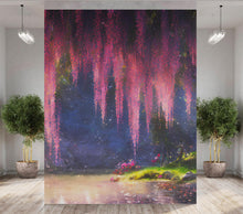 Cargar imagen en el visor de la galería, Enchanted Forest with Pink Cherry Blossom Tree Wall Mural. #6504
