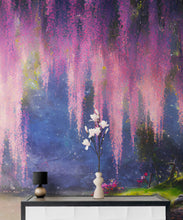 Load image into Gallery viewer, Enchanted Forest with Pink Cherry Blossom Tree Wall Mural. #6504
