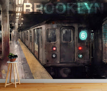 Carregar imagem no visualizador da galeria, Brooklyn Art Wallpaper. Subway 6 Train Peel and Stick Wall Mural #6516
