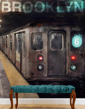 Carregar imagem no visualizador da galeria, Brooklyn Art Wallpaper. Subway 6 Train Peel and Stick Wall Mural #6516
