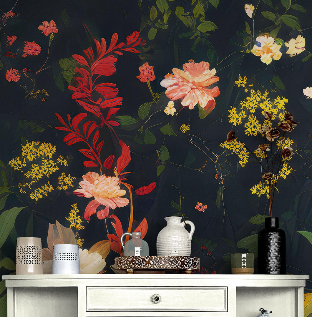 Chinoiserie Flowers Wallpaper. Asian Wall Art Mural #6517