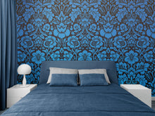 Load image into Gallery viewer, Damask Wallpaper Blue Color on Dark Background Pattern Wallpaper Peel and Stick Wall Mural Home Decor #6518
