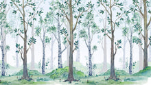 Cargar imagen en el visor de la galería, Nursery Woodland Forest Wallpaper. Watercolor Birch Tree Forest Wall Mural. #6525
