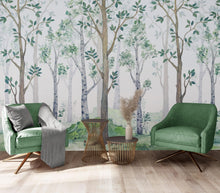 Cargar imagen en el visor de la galería, Nursery Woodland Forest Wallpaper. Watercolor Birch Tree Forest Wall Mural. #6525
