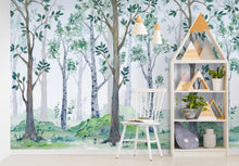 Cargar imagen en el visor de la galería, Nursery Woodland Forest Wallpaper. Watercolor Birch Tree Forest Wall Mural. #6525
