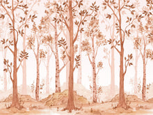 Cargar imagen en el visor de la galería, Sepia Tone Nursery Woodland Forest Wallpaper. Watercolor Birch Tree Forest Wall Mural. #6526
