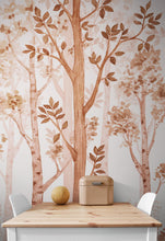 Load image into Gallery viewer, Sepia Tone Nursery Woodland Forest Wallpaper. Watercolor Birch Tree Forest Wall Mural. #6526
