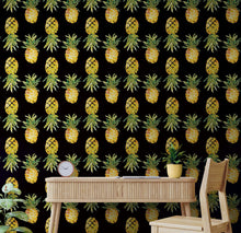 Load image into Gallery viewer, Pineapple Wallpaper. Pink, Purple, or Black Color Peel and Stick Wall Mural. #6538
