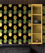 Load image into Gallery viewer, Pineapple Wallpaper. Pink, Purple, or Black Color Peel and Stick Wall Mural. #6538
