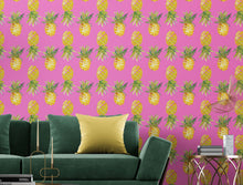 Cargar imagen en el visor de la galería, Pineapple Wallpaper. Pink, Purple, or Black Color Peel and Stick Wall Mural. #6538
