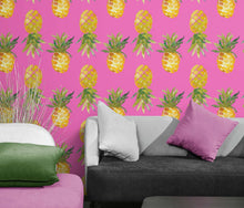 Load image into Gallery viewer, Pineapple Wallpaper. Pink, Purple, or Black Color Peel and Stick Wall Mural. #6538
