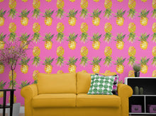 Load image into Gallery viewer, Pineapple Wallpaper. Pink, Purple, or Black Color Peel and Stick Wall Mural. #6538
