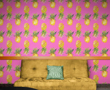 Cargar imagen en el visor de la galería, Pineapple Wallpaper. Pink, Purple, or Black Color Peel and Stick Wall Mural. #6538
