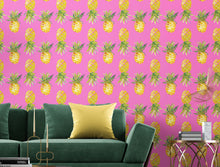 Load image into Gallery viewer, Pineapple Wallpaper. Pink, Purple, or Black Color Peel and Stick Wall Mural. #6538
