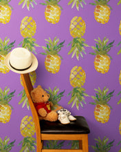 Load image into Gallery viewer, Pineapple Wallpaper. Pink, Purple, or Black Color Peel and Stick Wall Mural. #6538
