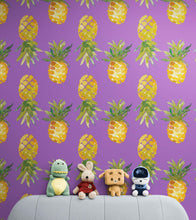 Cargar imagen en el visor de la galería, Pineapple Wallpaper. Pink, Purple, or Black Color Peel and Stick Wall Mural. #6538
