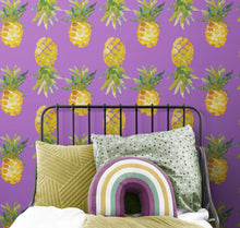 Load image into Gallery viewer, Pineapple Wallpaper. Pink, Purple, or Black Color Peel and Stick Wall Mural. #6538
