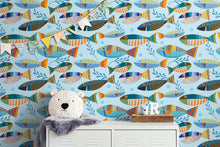 Load image into Gallery viewer, Underwater Fish Wallpaper. Colorful Tropical Fish Pattern Peel and Stick Wall Mural. #6540
