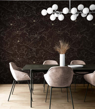 Cargar imagen en el visor de la galería, Dark Brown Wallpaper. Chinoiserie Flower Pattern Wallpaper. #6557
