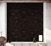 Cargar imagen en el visor de la galería, Dark Brown Wallpaper. Chinoiserie Flower Pattern Wallpaper. #6557
