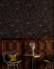 Cargar imagen en el visor de la galería, Dark Brown Wallpaper. Chinoiserie Flower Pattern Wallpaper. #6557
