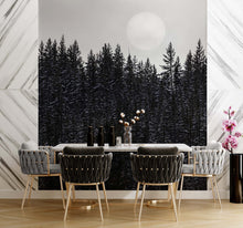 Load image into Gallery viewer, Foggy Forest Wall Mural. Peel and Stick Wallpaper. Monotone Grey Nature Wallpaper. Rain Forest Wall Mural. #6560
