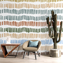 Cargar imagen en el visor de la galería, Minimalist Boho Wallpaper Peel and Stick Mural. Pastel Color Brush Strokes Stripes Pattern Design. #6568
