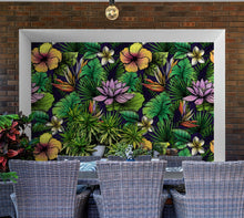 Carregar imagem no visualizador da galeria, Tropical Flower Wallpaper Peel and Stick Colorful Wildflower Mural. Green Flowers and Palm Tree Leaves Design. #6569
