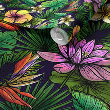 Load image into Gallery viewer, Tropical Flower Wallpaper Peel and Stick Colorful Wildflower Mural. Green Flowers and Palm Tree Leaves Design. #6569
