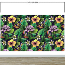 Carregar imagem no visualizador da galeria, Tropical Flower Wallpaper Peel and Stick Colorful Wildflower Mural. Green Flowers and Palm Tree Leaves Design. #6569
