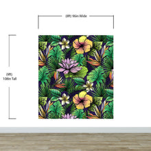 Load image into Gallery viewer, Tropical Flower Wallpaper Peel and Stick Colorful Wildflower Mural. Green Flowers and Palm Tree Leaves Design. #6569
