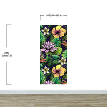 Load image into Gallery viewer, Tropical Flower Wallpaper Peel and Stick Colorful Wildflower Mural. Green Flowers and Palm Tree Leaves Design. #6569
