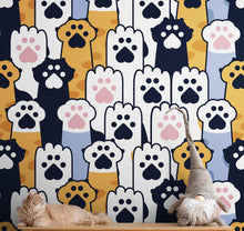 Cargar imagen en el visor de la galería, Cat Paws Pattern Wallpaper - Adorable Decor for Kid&#39;s and Nursery Rooms #6576
