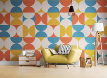 Load image into Gallery viewer, Retro Circle Geometric Wallpaper Peel and Stick Mural. Groovy Shape Patterns Mid Century Modern Retro Design. #6578
