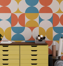 Carregar imagem no visualizador da galeria, Retro Circle Geometric Wallpaper Peel and Stick Mural. Groovy Shape Patterns Mid Century Modern Retro Design. #6578
