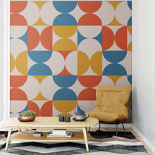 Load image into Gallery viewer, Retro Circle Geometric Wallpaper Peel and Stick Mural. Groovy Shape Patterns Mid Century Modern Retro Design. #6578
