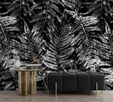 Cargar imagen en el visor de la galería, Black and White Fern Botanical Wallpaper. Peel and Stick Mural. #6579
