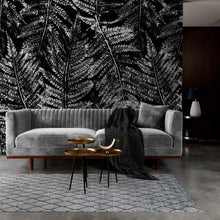 Load image into Gallery viewer, Black and White Fern Botanical Wallpaper. Peel and Stick Mural. #6579
