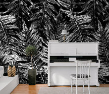 Load image into Gallery viewer, Black and White Fern Botanical Wallpaper. Peel and Stick Mural. #6579
