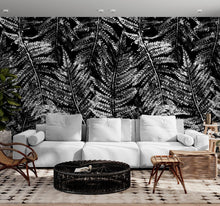 Cargar imagen en el visor de la galería, Black and White Fern Botanical Wallpaper. Peel and Stick Mural. #6579
