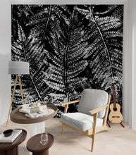 Cargar imagen en el visor de la galería, Black and White Fern Botanical Wallpaper. Peel and Stick Mural. #6579
