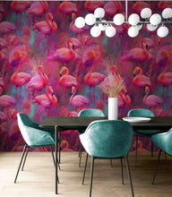 Cargar imagen en el visor de la galería, Bright Pink Flamingos Wallpaper - Modern Miami Vibes, Tropical Home Decor #6581
