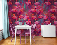 Cargar imagen en el visor de la galería, Bright Pink Flamingos Wallpaper - Modern Miami Vibes, Tropical Home Decor #6581
