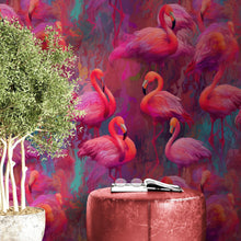 Cargar imagen en el visor de la galería, Bright Pink Flamingos Wallpaper - Modern Miami Vibes, Tropical Home Decor #6581
