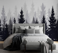 Cargar imagen en el visor de la galería, Black and White Pine Tree Forest Wallpaper. #6594
