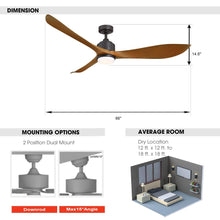 Load image into Gallery viewer, 66&quot; Misael Propeller Industrial DC Motor Downrod Mount Reversible Ceiling Fan with LED Lighting and Remote Control
