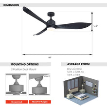 Cargar imagen en el visor de la galería, 66&quot; Misael Propeller Industrial DC Motor Downrod Mount Reversible Ceiling Fan with LED Lighting and Remote Control
